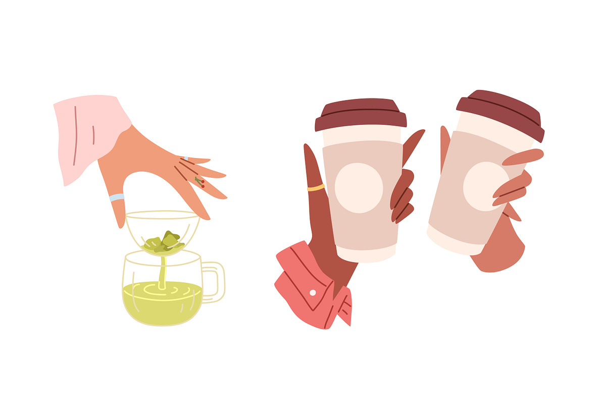 Hands holding cups of tea and coffee, a Food Illustration by Good Studio (Photo 4 of 6)