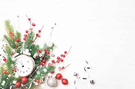 Christmas clock and fir branches stock photo containing christmas and clock, a Holiday Photo by Olga_Z