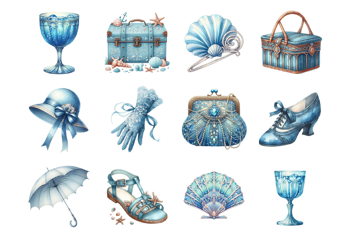 Blue 1920s Summer Clipart, an Illustration by Design Market (Photo 2 of 3)