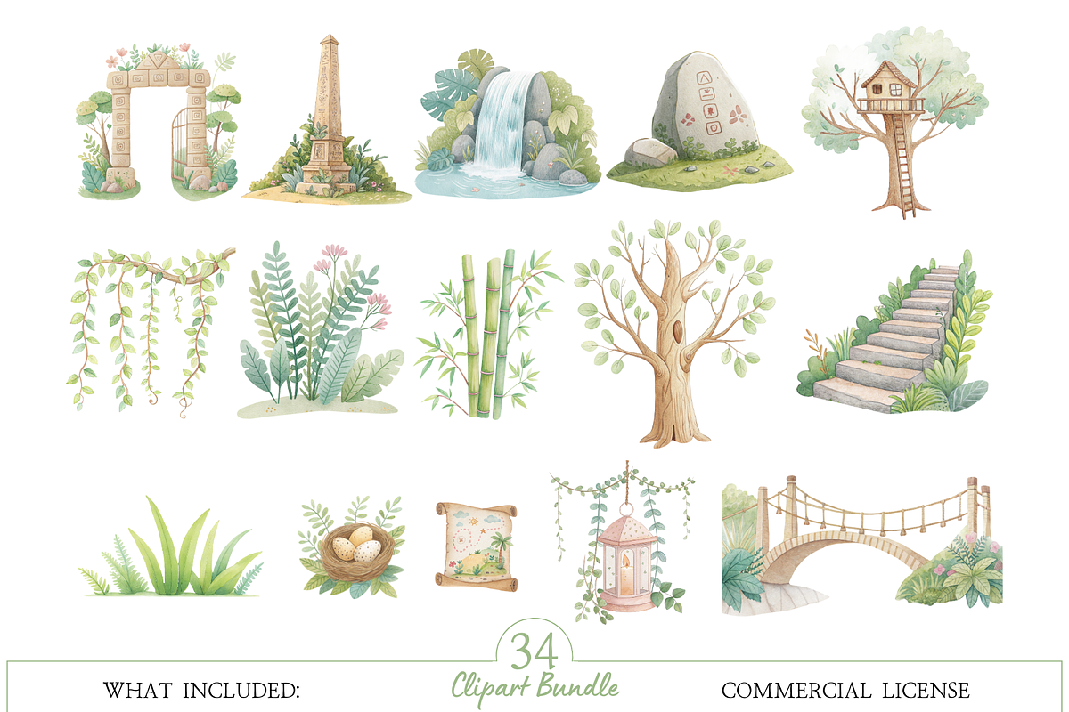 Watercolor Jungle Kids Clipart Set, an Illustration by MockupWizard (Photo 3 of 5)