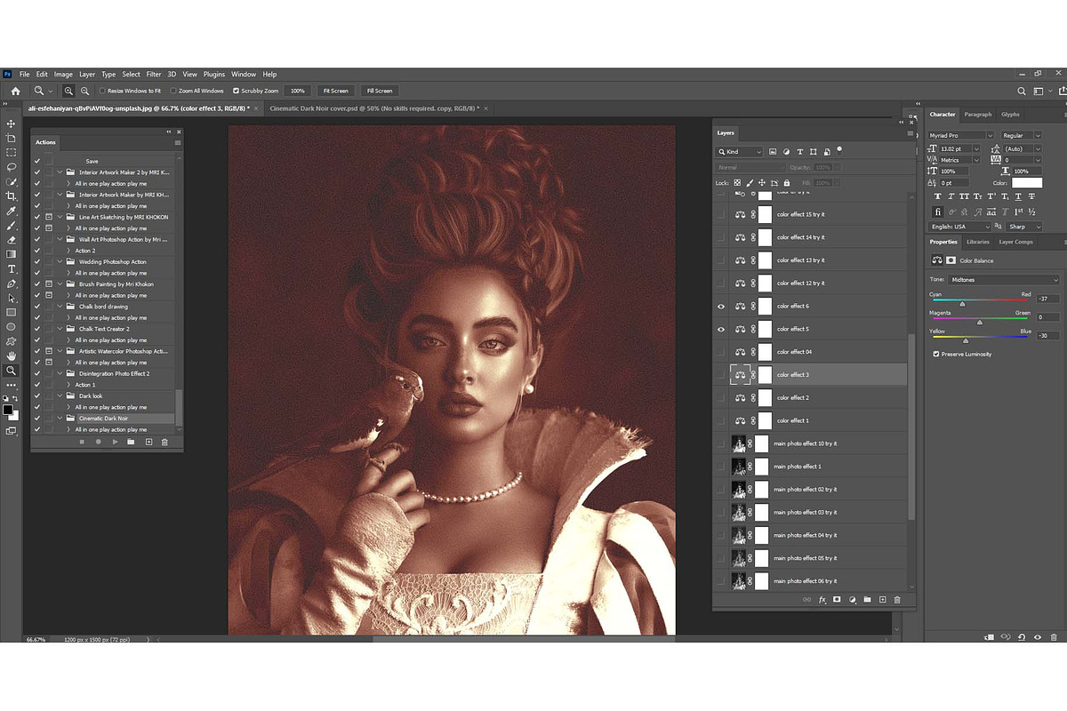 Cinematic Dark Noir Photoshop Action, an Action Add-On by MRI STUDIO (Photo 2 of 13)