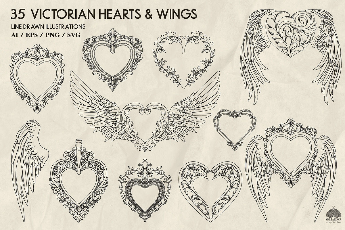 Victorian Hearts & Wings + Procreate, a Decorative Illustration by Skliarova (Photo 4 of 10)