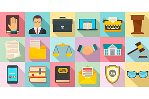 Lawyer icons set, flat style, an Object Illustration by Ylivdesign