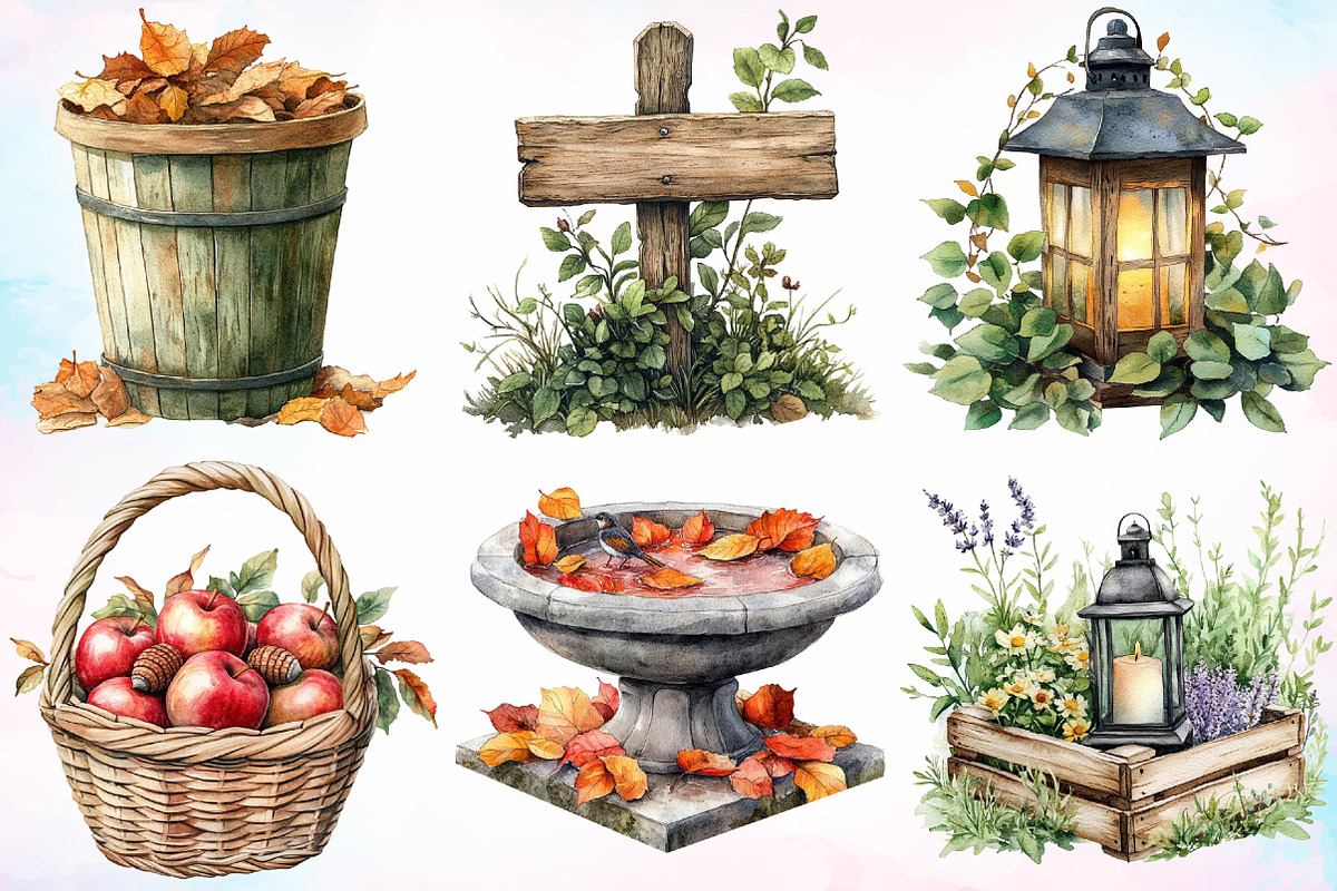 Watercolor Autumn Garden Clipart PNG, an Illustration by Canvas Craft (Photo 3 of 3)