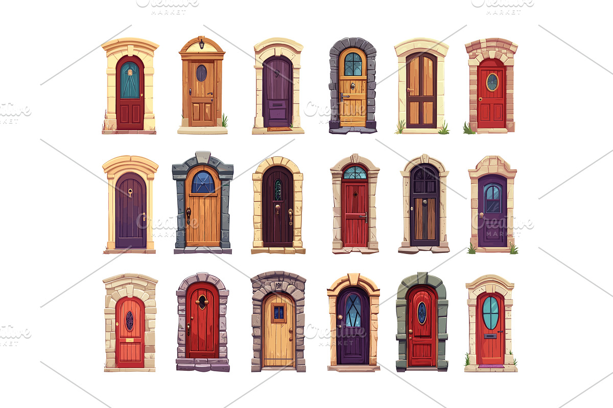 Cartoon wooden doors. Modern old, an Object Illustration by Stock-Smart-Start