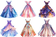 Elegant Watercolor Gown Clipart, an Illustration by Pixels.Craft (Thumbnail 3 of 5)