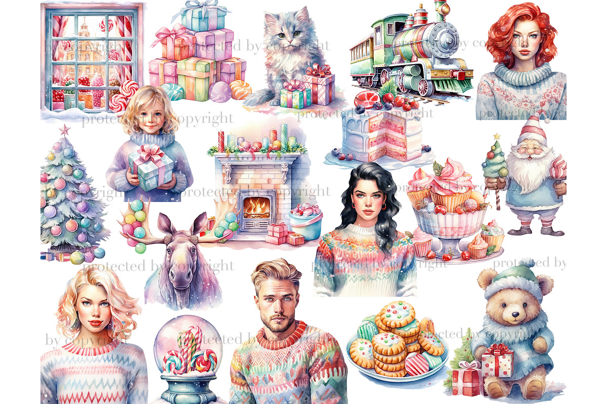 Pastel Christmas PNG | Xmas Clipart, a Person Illustration by GlamArtZhanna (Photo 2 of 5)