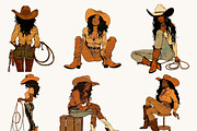 Black Cowgirl Clipart Bundle, a Person Illustration by BusyDaydesign (Thumbnail 6 of 9)