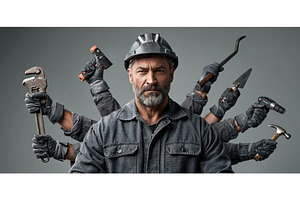 Serious Multitasking Handyman, an Industrial Photo by piter.goskov