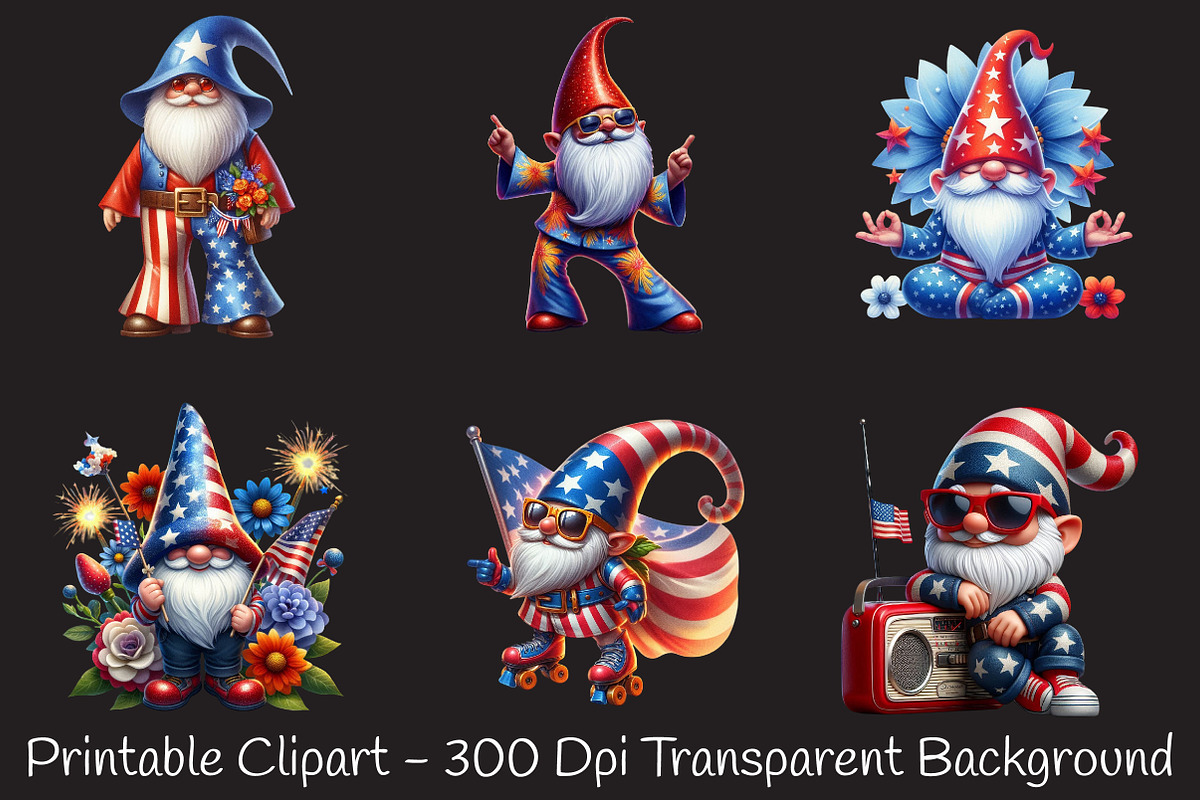 Groovy Patriotic Gnome Clipart, an Illustration by RobertsArt (Photo 7 of 7)