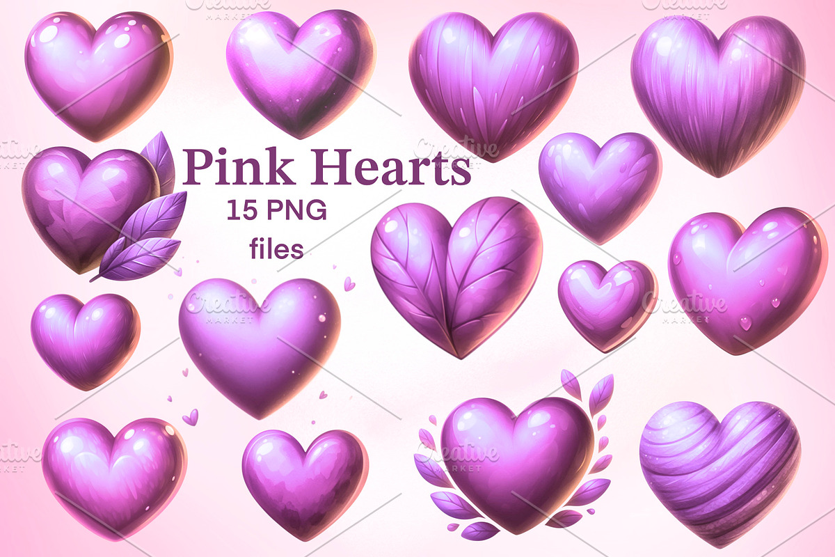 Pink hearts PNG set cliparts, an Object Graphic by LoLoArt (Photo 1 of 3)