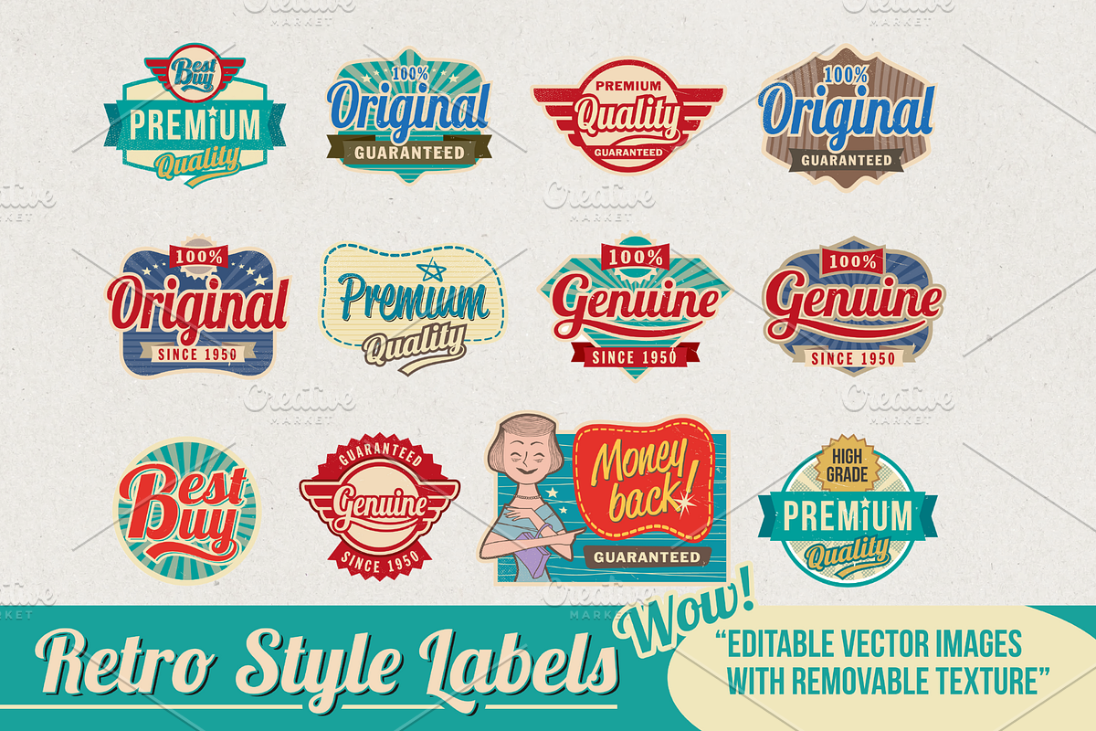 80+ Retro & Vintage Style Labels, a Branding & Logo Template by ThePhoton (Photo 6 of 9)