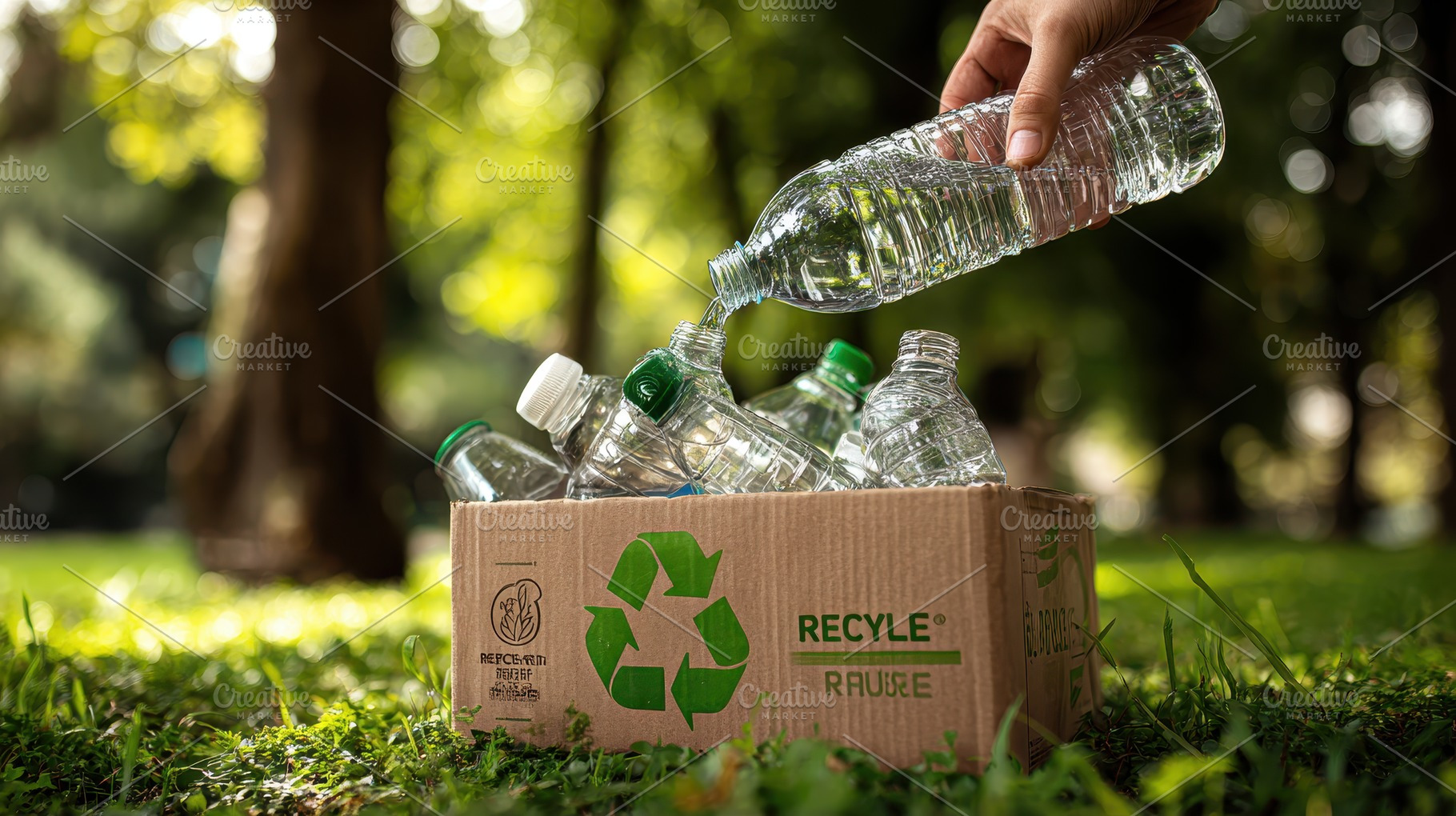 Recycling plastic bottles in a park, a Photo by Pixeness Studio