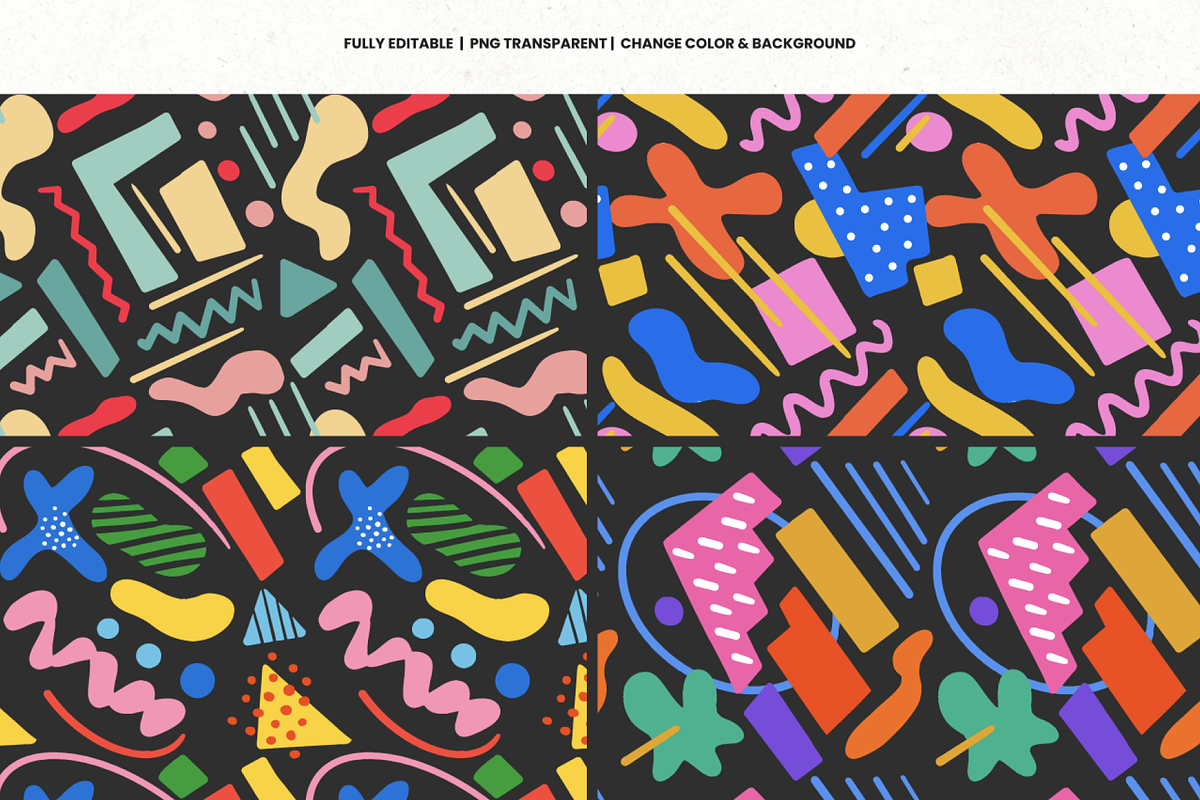 Vibrant Shapes & Strokes Patterns, a Pattern Graphic by Promo Graphics (Photo 2 of 4)