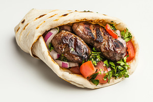 Grilled kofta kebab wrap with meat,, a Food & Drink Photo by MistyDay