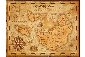 Vintage map of pirate treasures, an Object Illustration by Vector Tradition