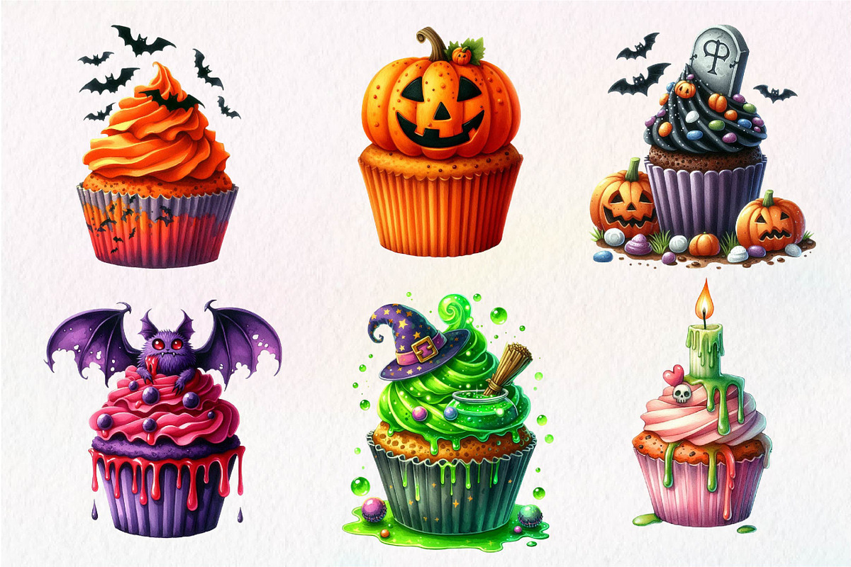 Halloween Scary Cupcake Clipart, an Illustration by Dream Creation (Photo 4 of 7)