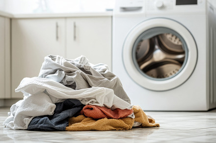 Pile of laundry stacked beside a was, a Photo by Iftikhar Alam