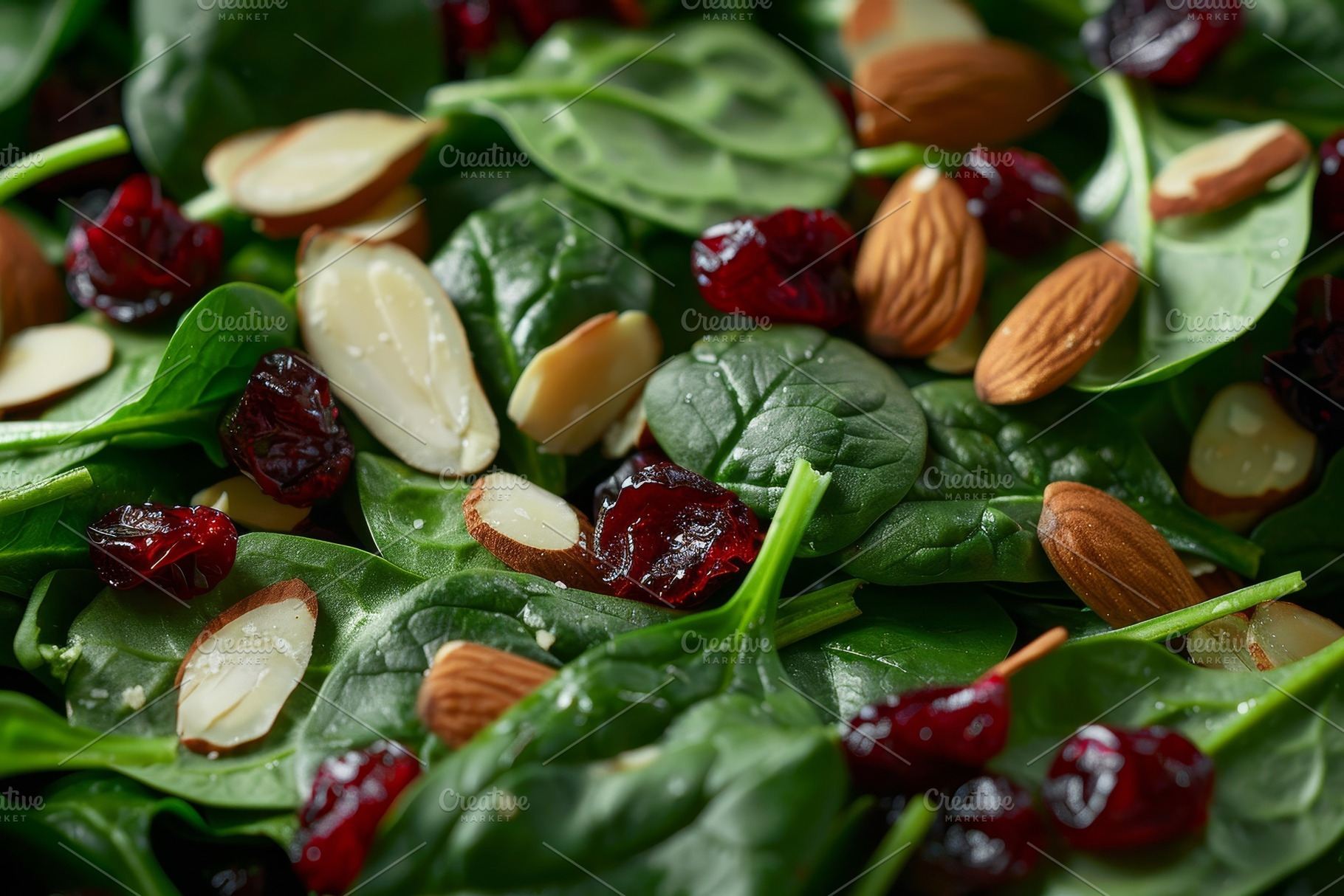Fresh spinach leaves topped with sli, a Photo by Iftikhar Alam