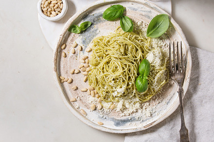 Pasta with pesto sauce featuring pasta, pesto, and spaghetti, a Food & Drink Photo by Natasha Breen
