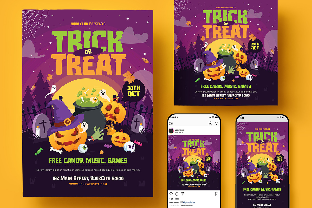 Halloween Trick or Treat Flyer, a Flyer Template by Creativestoree (Photo 1 of 5)
