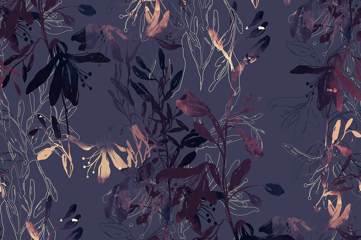 herbs and flowers pattern | JPEG, a Pattern Graphic by Digital and watercolor