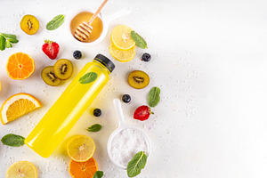 Homemade isotonic sport drink bottle with healthy ingredients fo, a Photo by Rimma