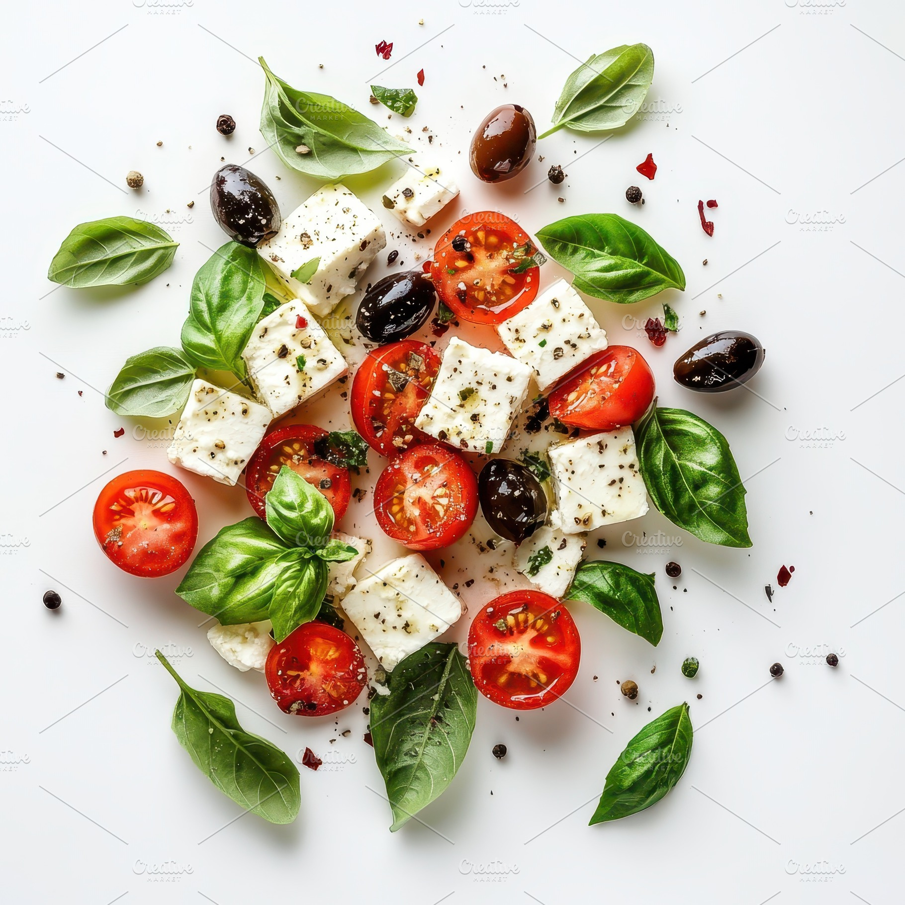 Greek salad feta cheese tomatoes oli, a Food & Drink Photo by Pixeness Studio