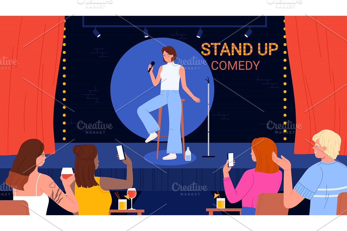 Stand up comedy show, comic with, a Person Illustration by Flashvector