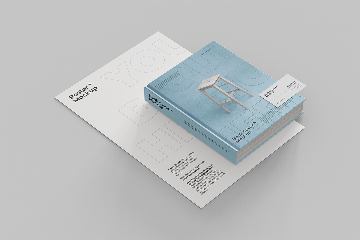 Book, Poster, Business Card Mockup, a Books & Magazine Mockup by Muhazdinata (Photo 3 of 5)