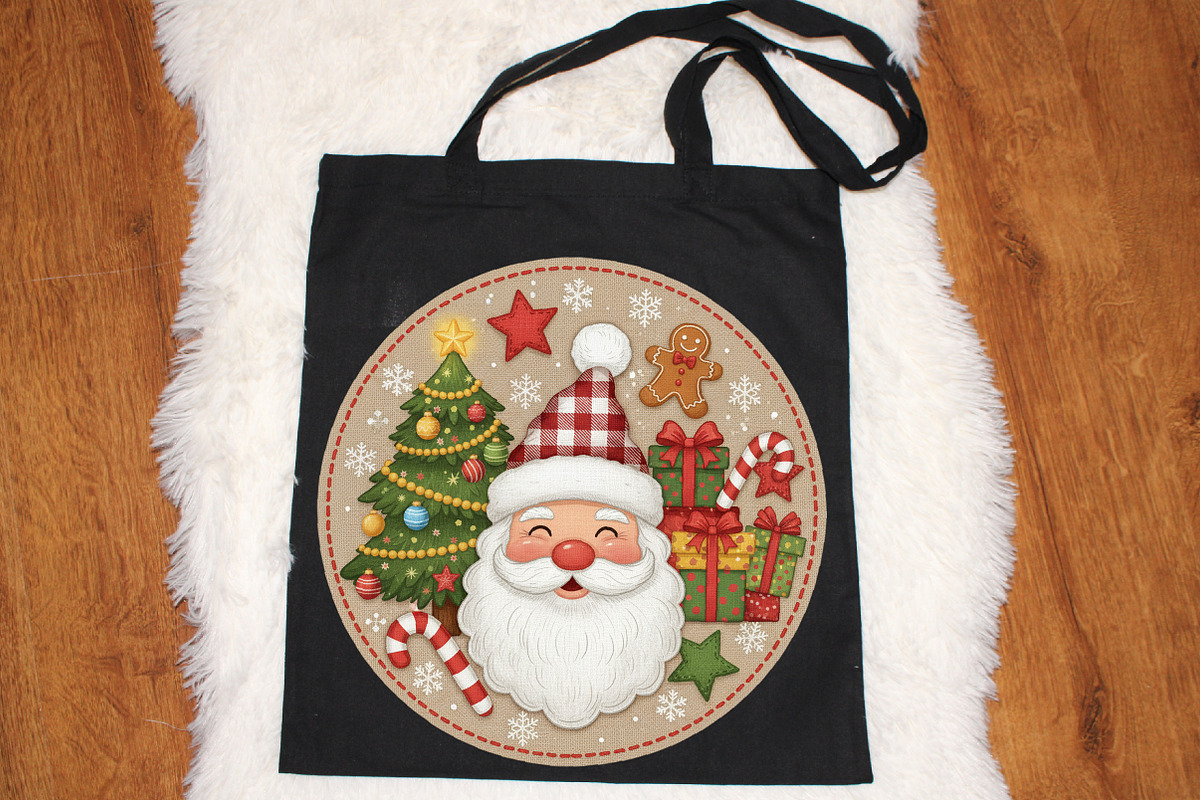 Round Patchwork Christmas Santa PNG, an Illustration by SinaCreation (Photo 5 of 7)