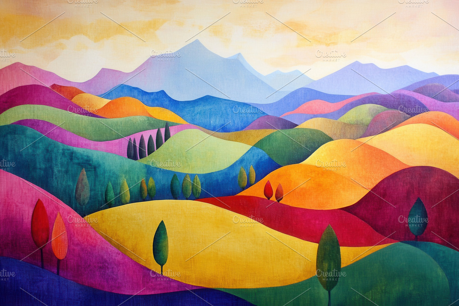 A colorful landscape painting, a Photo by Pavel_design