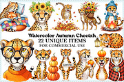 Watercolor Autumn Cheetah Clipart, an Illustration by Craft Nest (Thumbnail 1 of 9)