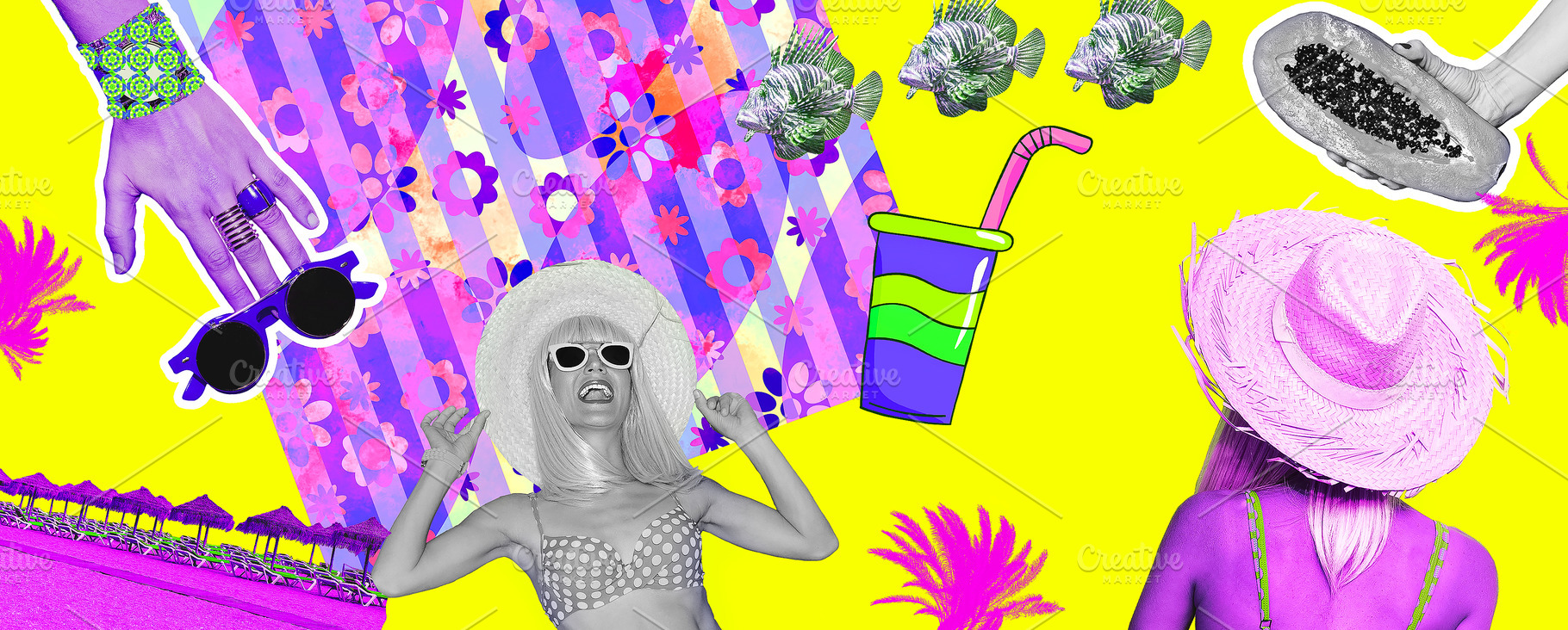 Contemporary minimal art collage banner. Tropical retro happy La, a Person Photo by Jenya Porechenskaya