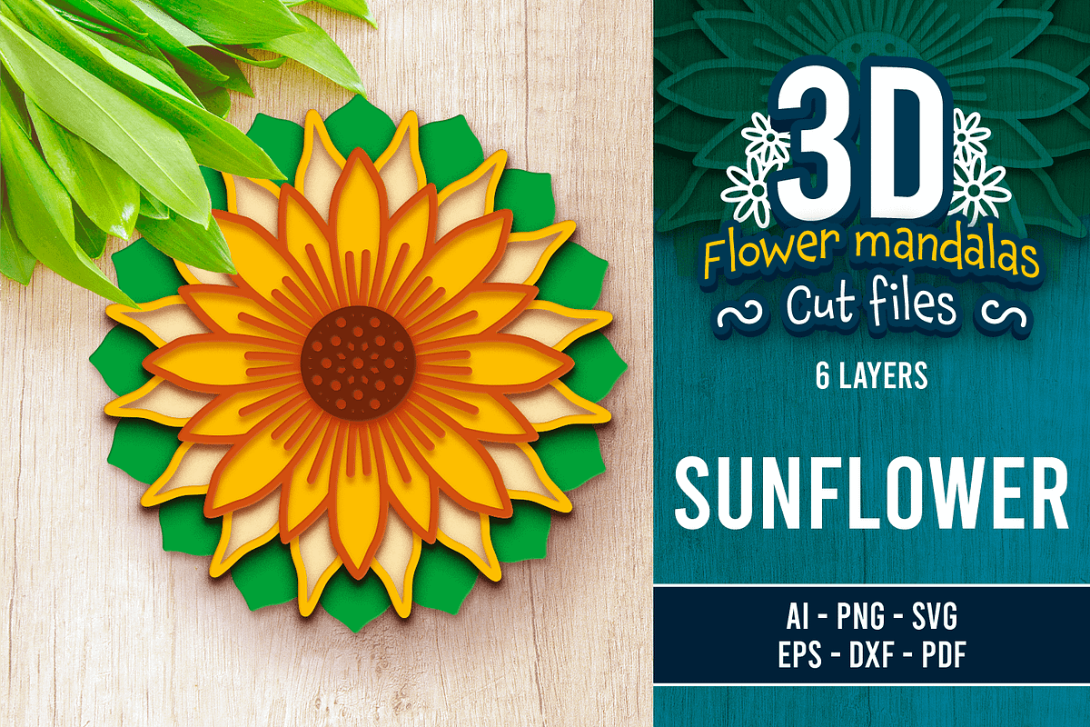3D Sunflower Mandala - SVG Cut Files, a Decorative Illustration by Arshad Ali (Photo 1 of 8)