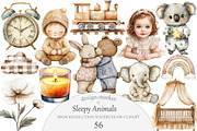 Watercolor Sleepy Animals Clipart, an Illustration by Design Market (Thumbnail 1 of 7)