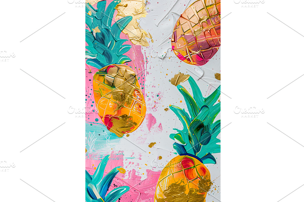 Colorful gold foil pineapple, an Illustration by Lermont51