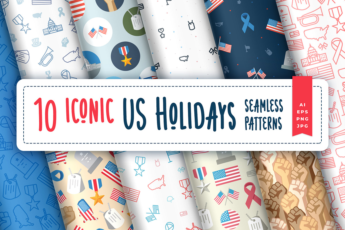 Iconic US Holidays Seamless Pattern, a Pattern Graphic by oelhoem (Photo 1 of 5)