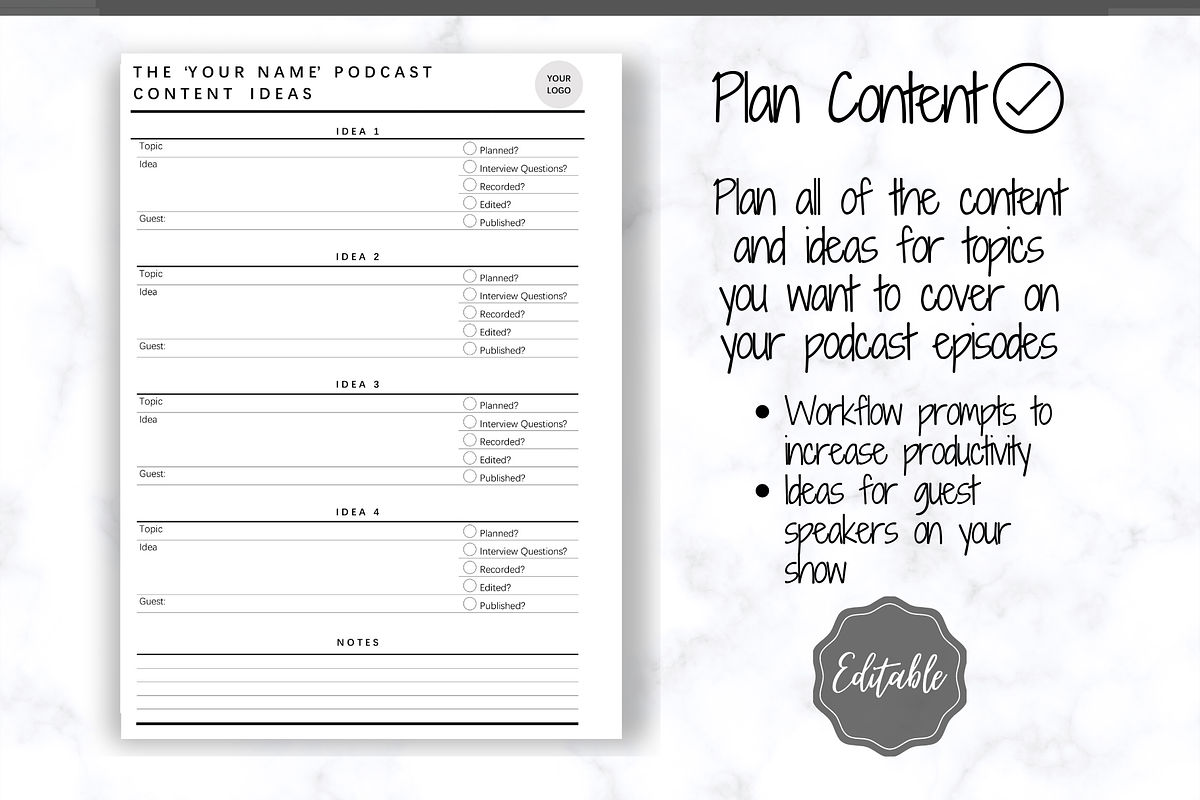 Editable PODCAST Planner Bundle Pack, a Templates & Theme by Templatables (Photo 6 of 9)