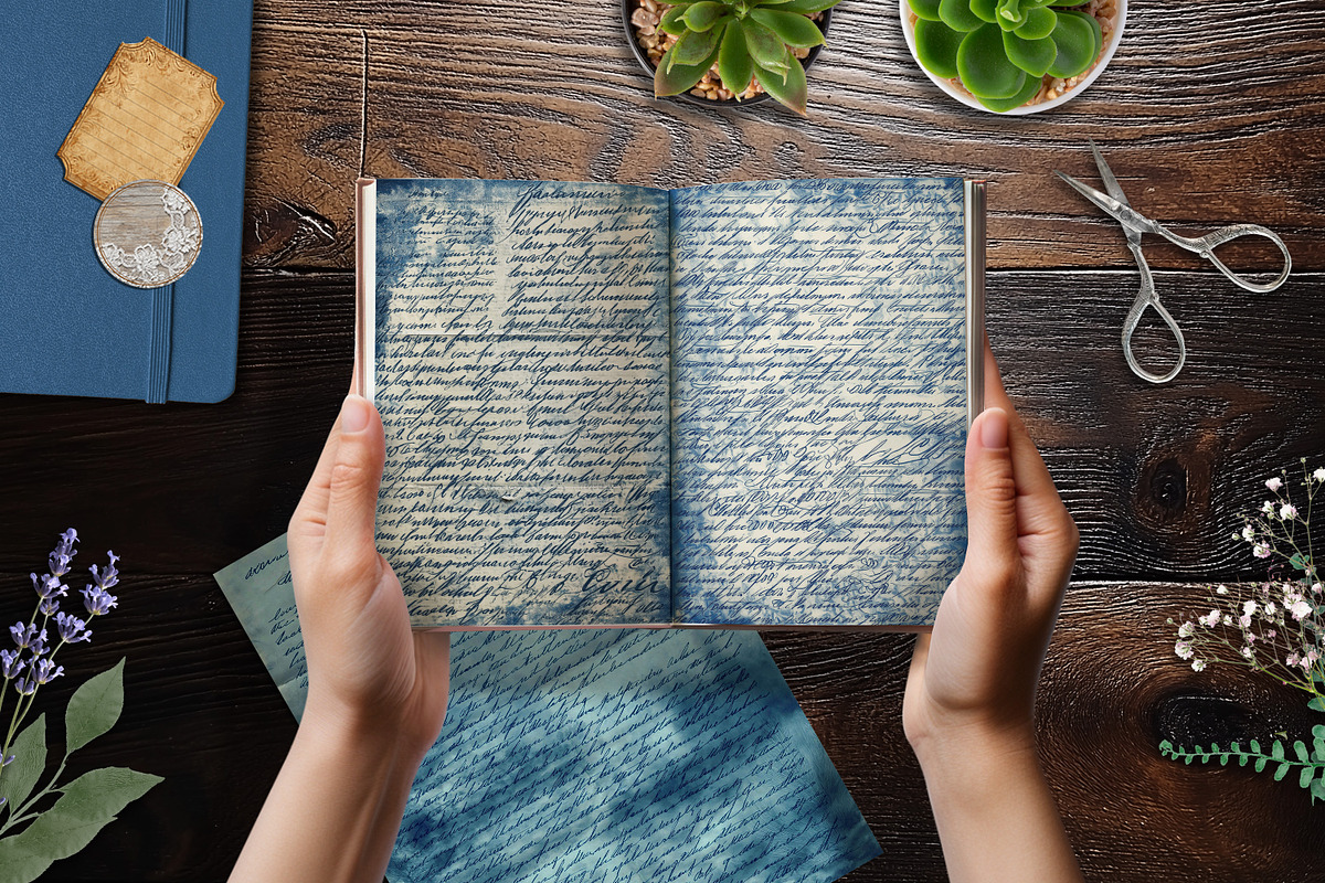 Blue Letter Manuscripts Scrapbooks, a Background Graphic by V Design Creator (Photo 2 of 12)