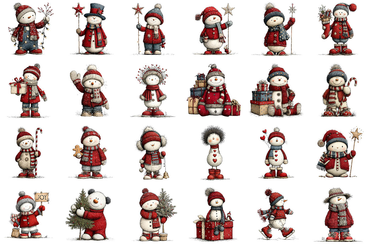 Christmas Whimsical Snowman Clipart, an Illustration by Sublimation Artist (Photo 2 of 6)