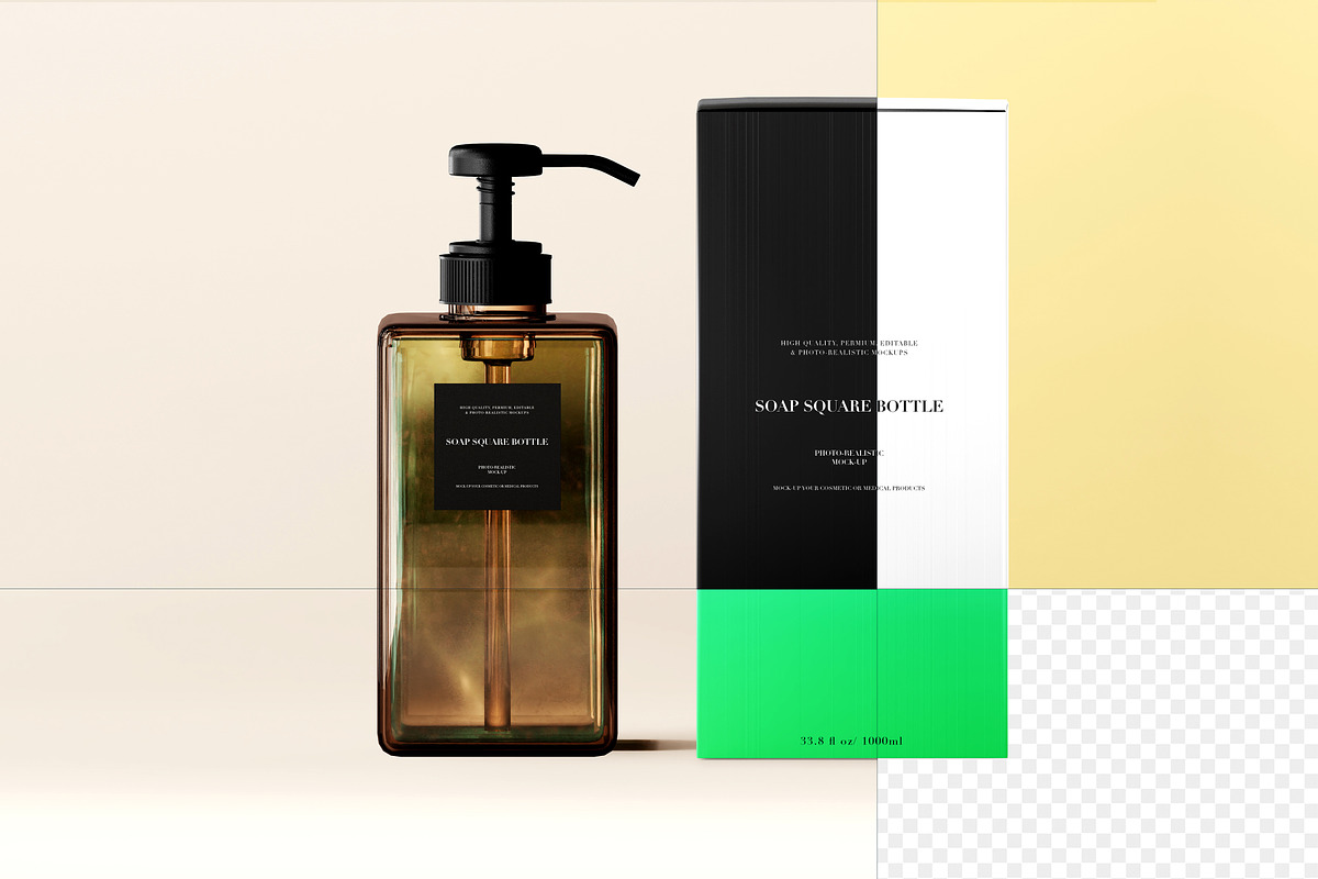 Amber  Glass Soap Pump Bottle Mockup, a Packaging Mockup by Zumrod (Photo 6 of 10)