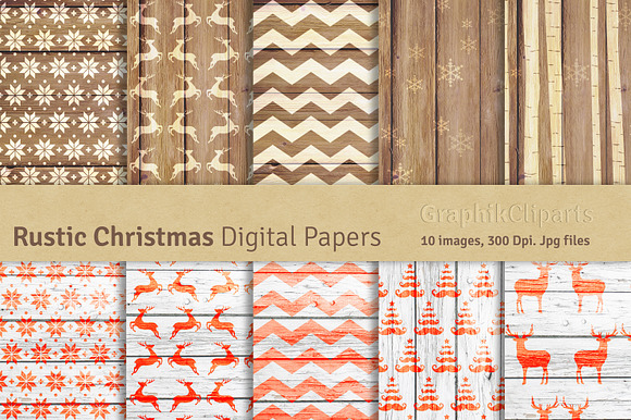 Rustic Christmas Digital Papers preview 2