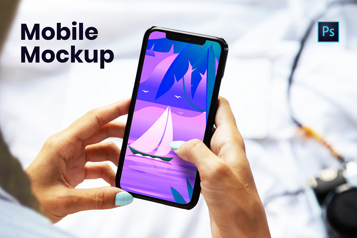 Mobile With Hand PSD Mockups, a Device Mockup by VictorThemes