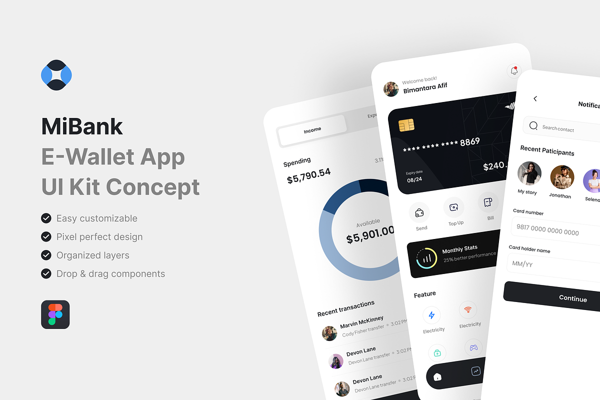 MiBank - E-Wallet App UI Kit, an UI Kit Template by iDoodle Studio (Photo 1 of 4)