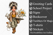 Whimsical Coffee Girl Clipart Bundle, a Seasonal Illustration by Canvas Craft (Thumbnail 3 of 10)