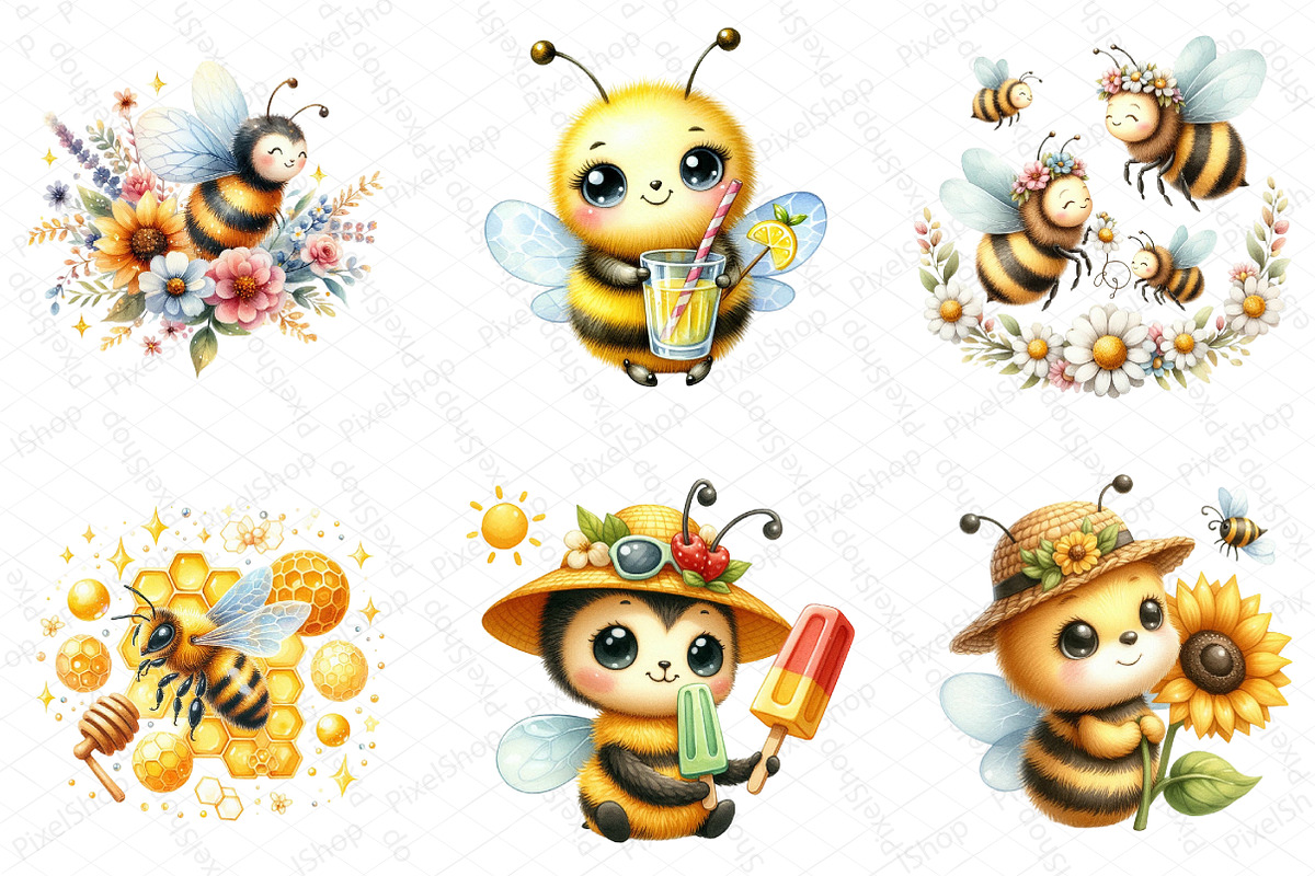 Watercolor Summer Yellow Bee Clipart, an Illustration by DreamPrint404 (Photo 3 of 5)