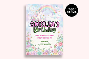 Unicorn Birthday Invitation Template