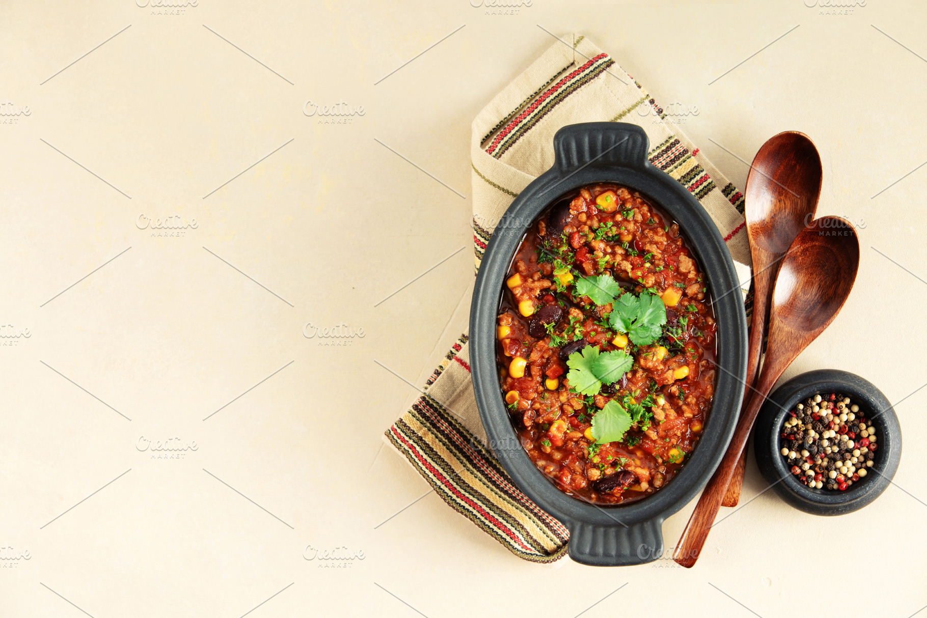 Traditional Mexican Beef Chili Con Carne with Beans and Corn, a Food & Drink Photo by Natalia Klenova's Shop