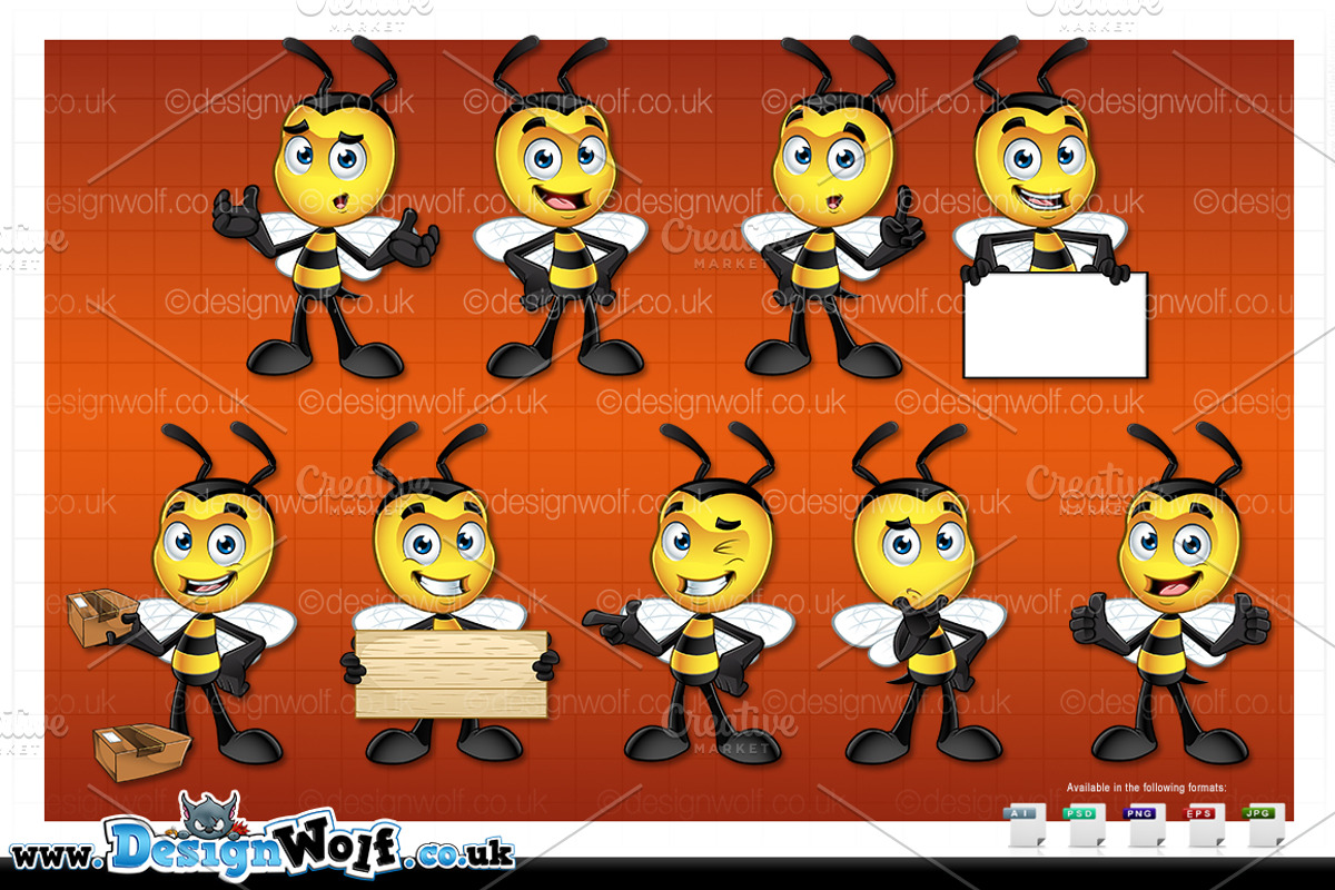 Little Bee Character - In 9 Poses, an Animal Illustration by DesignWolf (Photo 2 of 2)